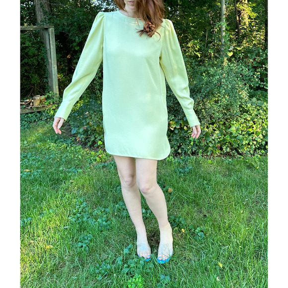 Maria McManus Size 0 Gathered Shoulder Mini Dress Lemon Ice Long Sleeve NWT $990 - Picture 2 of 16